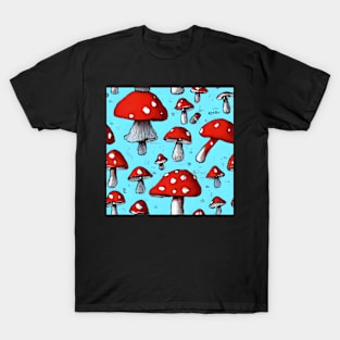 Mushrooms on blue T-Shirt